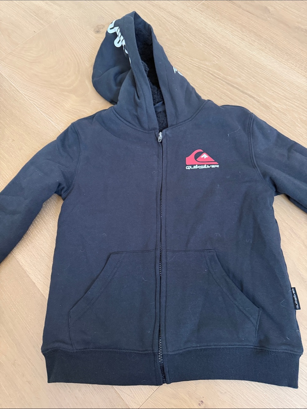 Quiksilver Kids Black Hoodie with Red Logo Fleece Inside